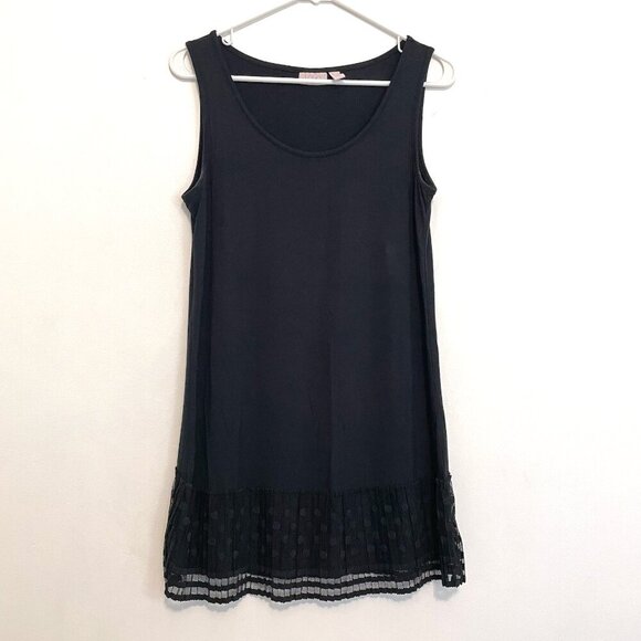 LOGO BY LORI GOLDSTEIN Layers Tank Top with Broomstick Hem Black Polka Dot Mesh - Picture 2 of 16